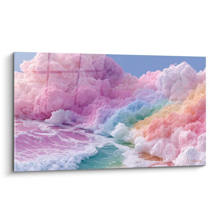 Wellenbild in Rosa und Türkis in Pastellschäumen - Ozeanische Träumerei - Künstlerische Edition abstrakt