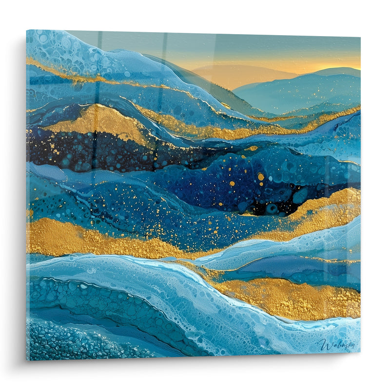 Tableau Vagues bleu marine et dorées - Rivage céleste - Edition Artistique abstrait