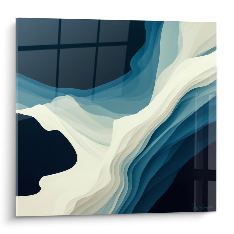 Tableau Vagues sinueuses bleu marine et ivoire - Courant nocturne - Edition Artistique abstrait
