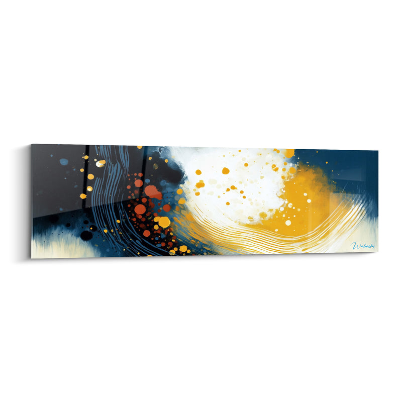 Tableau Vagues concentriques bleu marine et ocre - Tourbillon lumineux - Edition Artistique abstrait