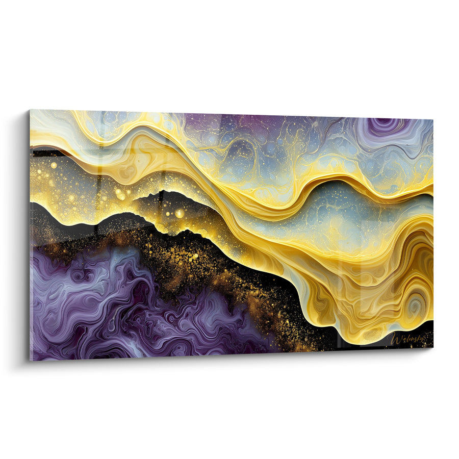 Goldene und violette Wellen verschmelzen - Kosmische Fusion - Künstlerische Edition abstrakt