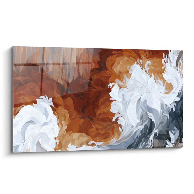 Tableau Vagues de flammes blanches et ocre - Souffle incandescent - Edition Artistique abstrait
