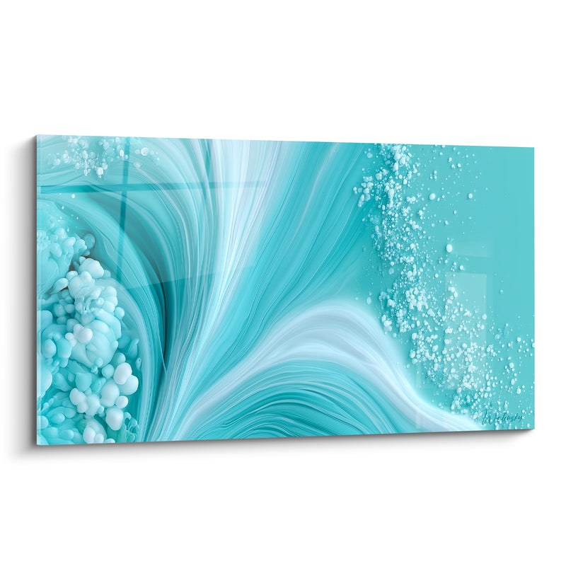 Tableau Vagues turquoise aux bulles blanches - Souffle marin - Edition Artistique abstrait