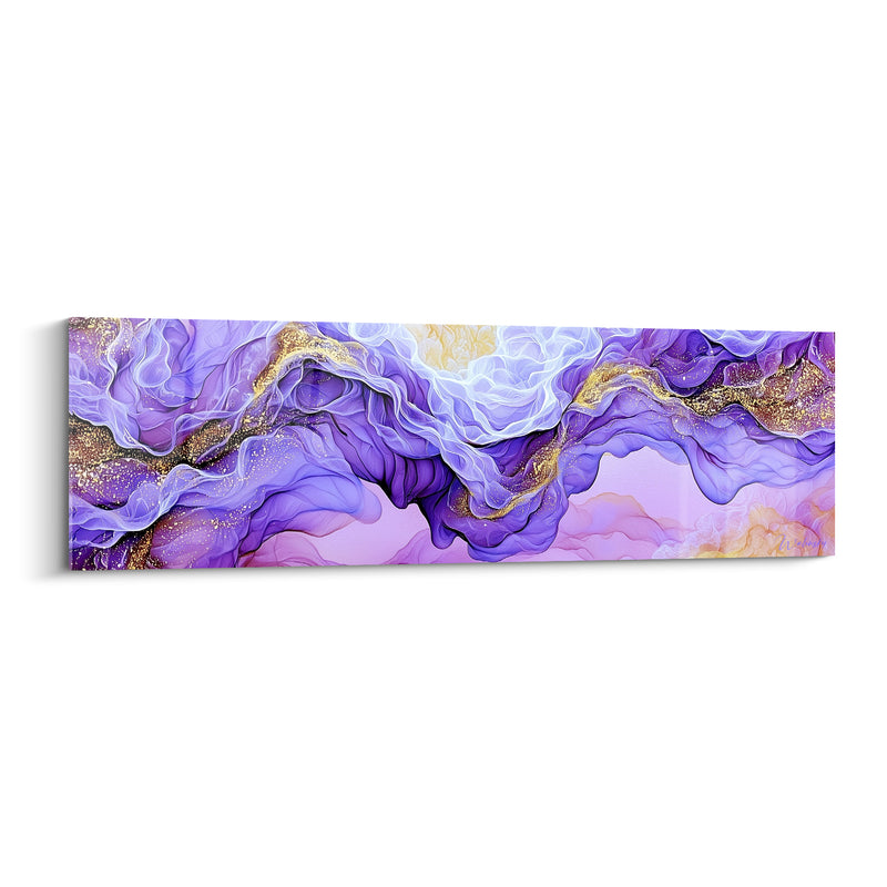 Tableau Vagues drapées violettes et dorées entrelacées - Voile marbré nacré - Edition Artistique abstrait