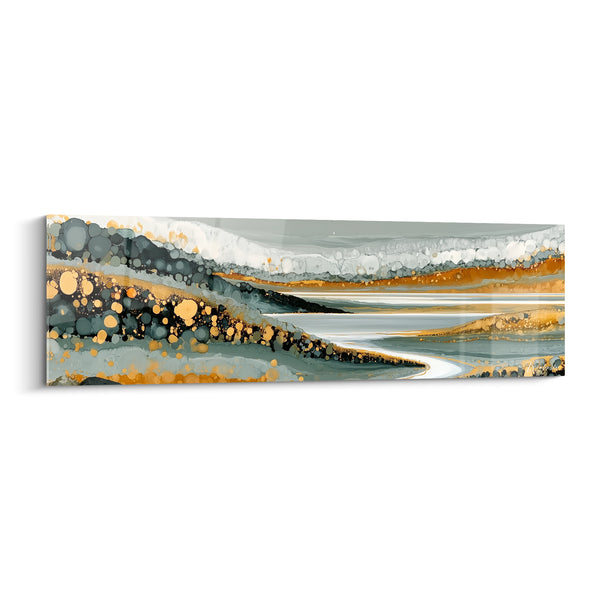 Cuadro Río sinuoso gris y dorado con burbujas minerales - Delta brillante - Edición Artística abstracta