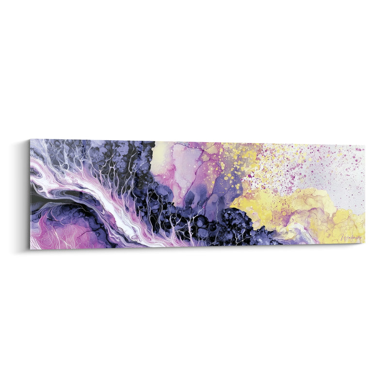 Tableau Éclair blanc aux racines violettes et jaunes - Poussière minérale scintillante - Edition Artistique abstrait