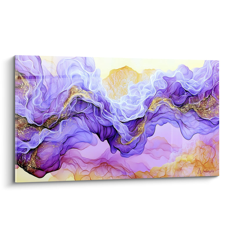 Tableau Vagues violettes et dorées entrelacées - Fusion céleste - Edition Artistique abstrait
