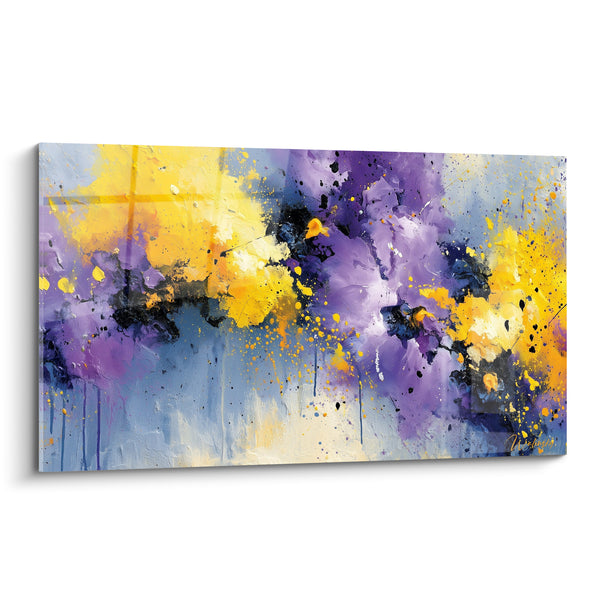 Cuadro Explosión morada y amarilla salpicada - Deflagración cromática - Edición Artística abstracta