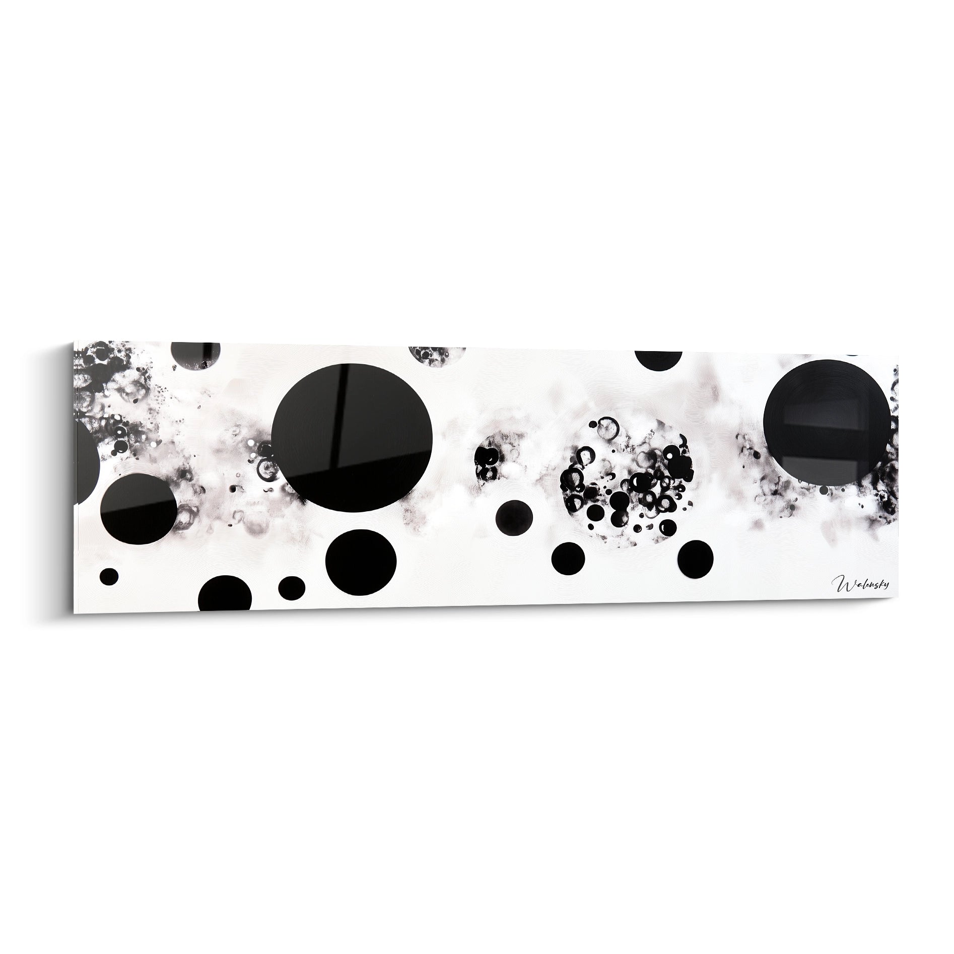 Tableau moderne Walensky en noir et blanc avec des taches et des cercles décoratifs