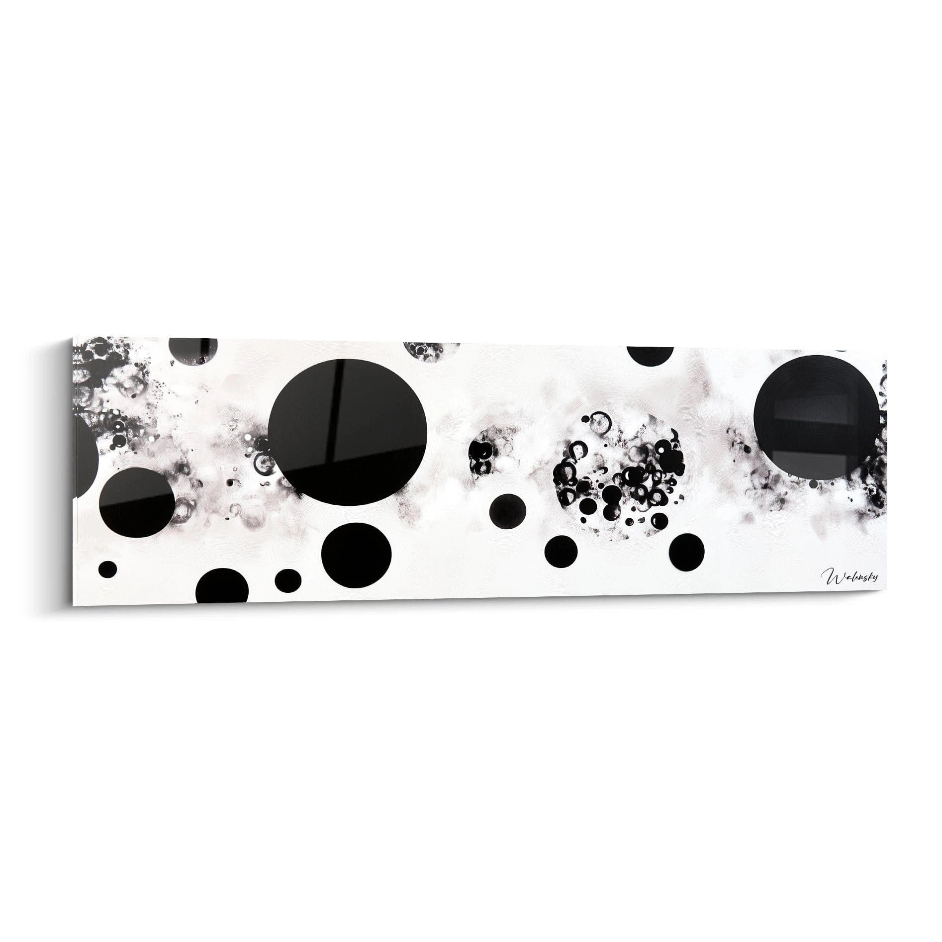 Tableau moderne Walensky en noir et blanc avec des taches et des cercles décoratifs