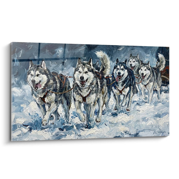 Gemälde Schlittenhundegespann im Schnee - Polarrennen - Sibirischer Husky Edition
