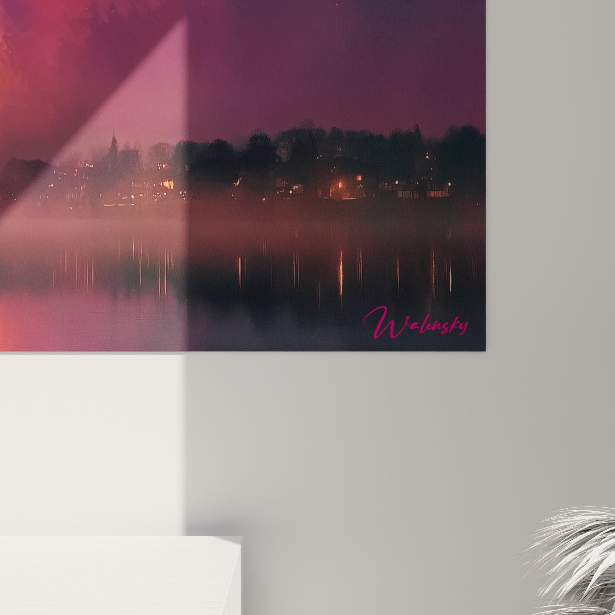 Empâtements orangés et fondu magenta vers le violet nocturne, matière picturale du tableau Aurore boréal