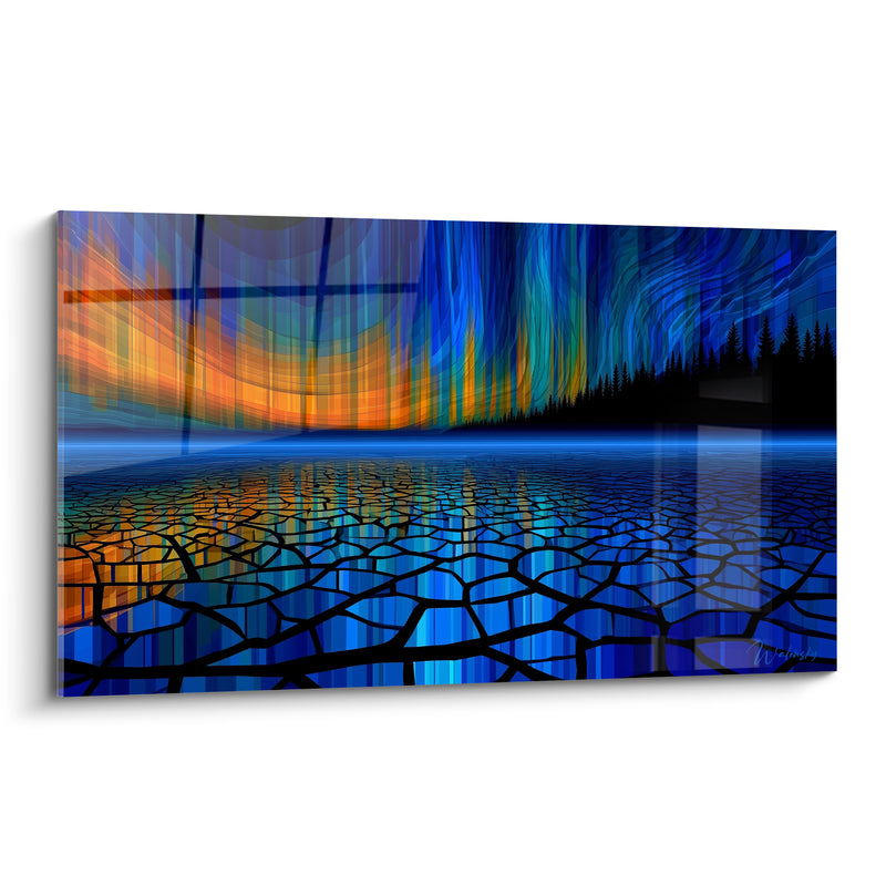 Tableau Aurore polaire aux reflets bleu et orangé - Fracture céleste - Edition Aurore boréal