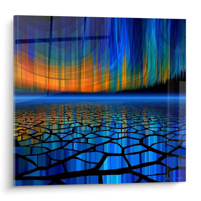 Tableau Aurore polaire bleue et orange fracturée - Glace incandescente - Edition Aurore boréal