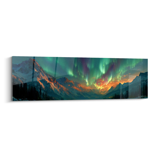 Snowy Mountains with Emerald and Purple Sails - Celestial Vigil - Aurora Edition