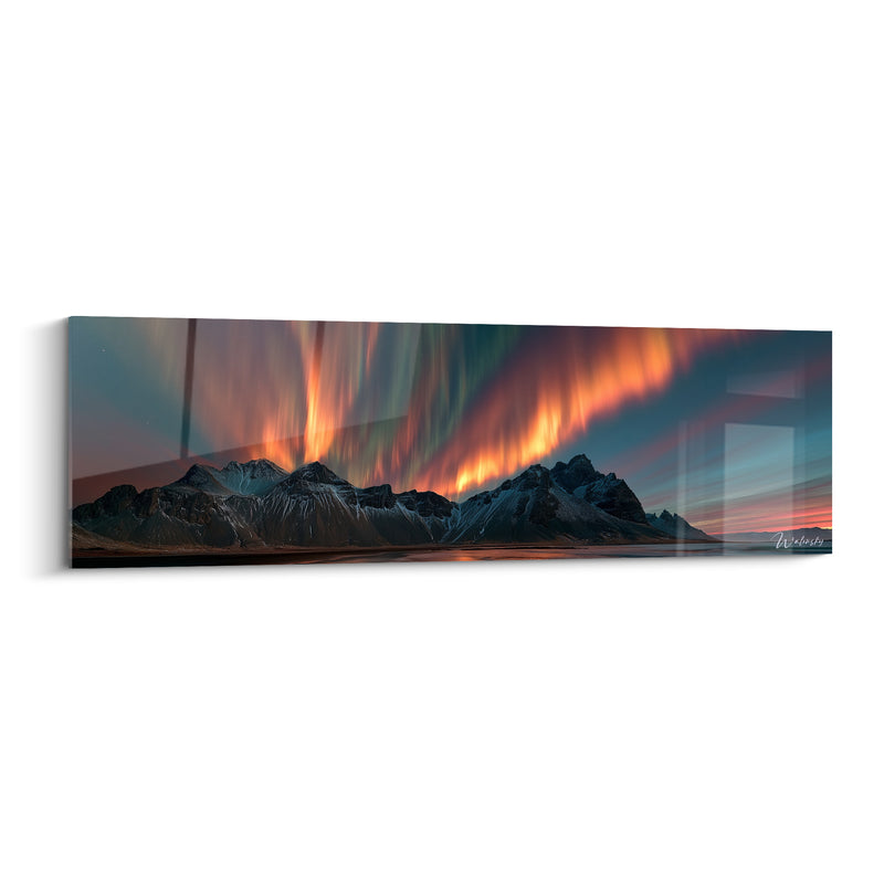 Gemälde Verschneite Berge in Orange- und Blautönen - Feuerhimmel - Edition Polarlicht