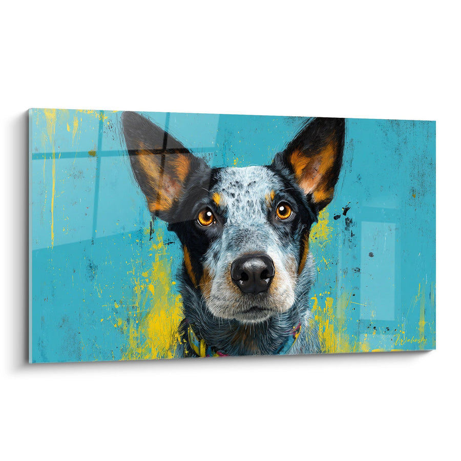 Tableau Chien Berger Bleu Moucheté aux Yeux Ambrés - Portrait Expressif - Edition Australian Cattle Dog