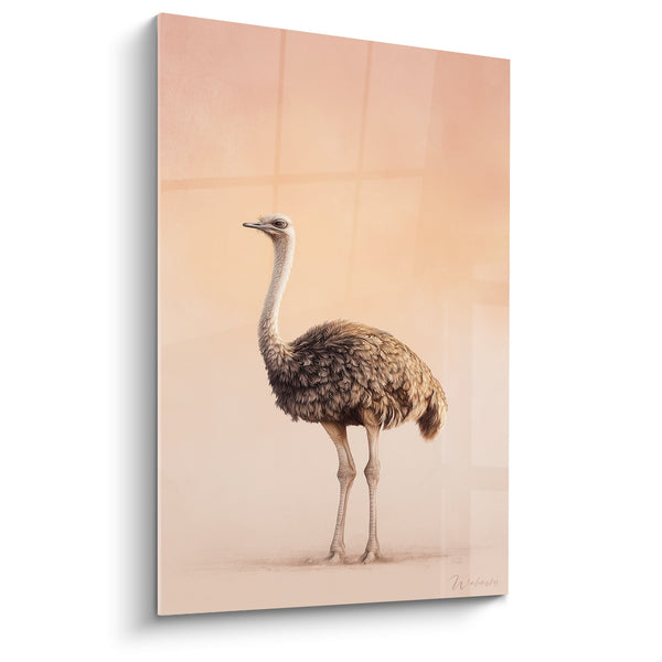 Tabel Autruis Majestat Beige Oker - Realistisch Portret op Zandkleurige Achtergrond - Editie Struisvogel