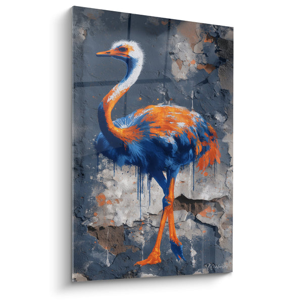 Tabel Autruis Blauw en Oranje op Grunge Achtergrond - Stedelijk Schittering - Editie Autruis
