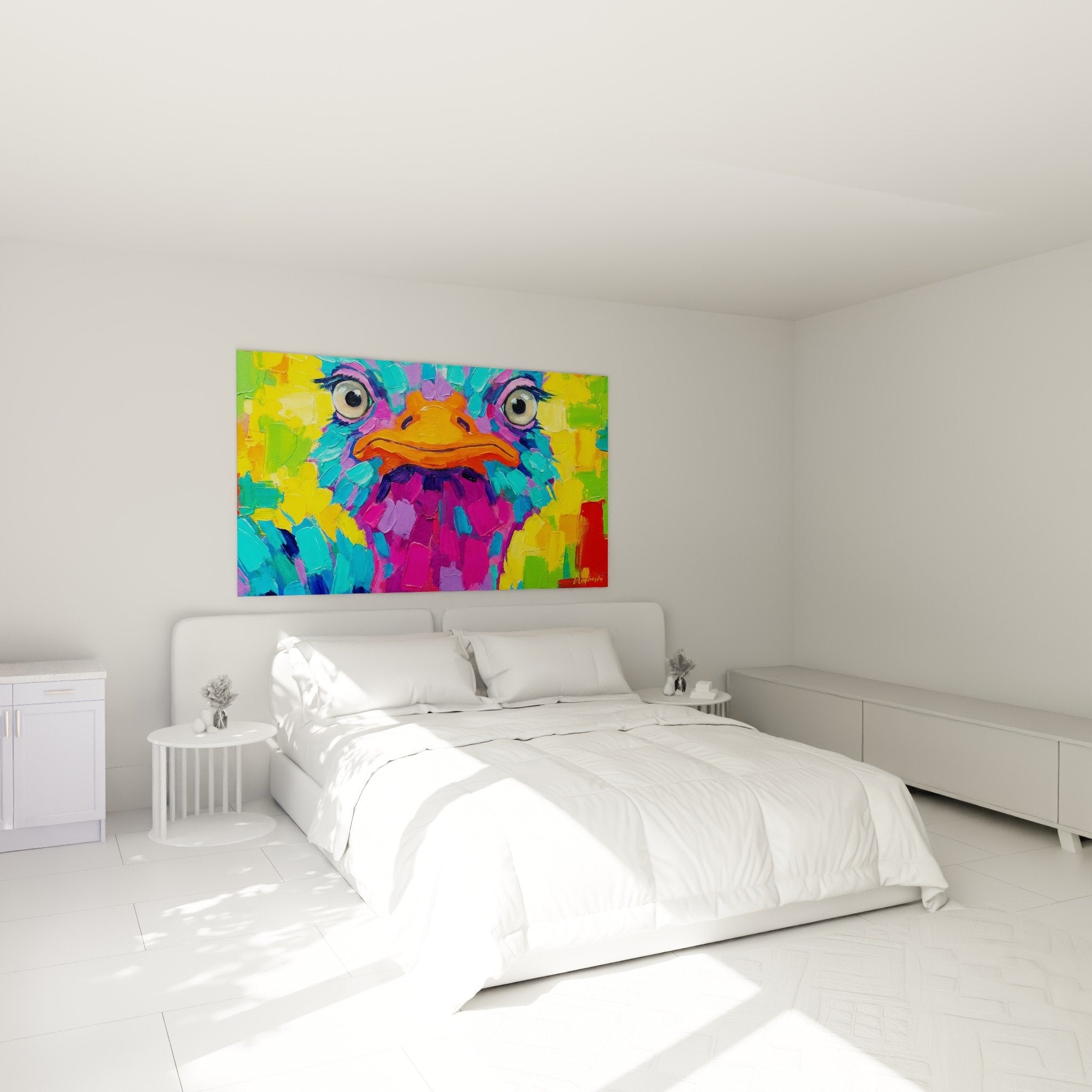 Buntes Strauß-Gemälde im modernen Schlafzimmer Wanddekor zeitgenössische Kunst leuchtende Farben