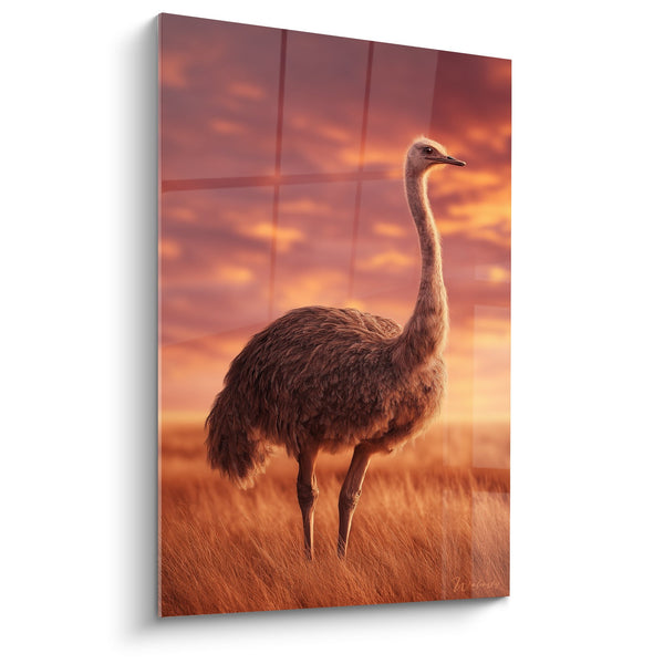 Tabel Gofferachtige Struisvogel in Gouden Landschap bij Zonsondergang - Afrikaanse Zon - Editie Struisvogel