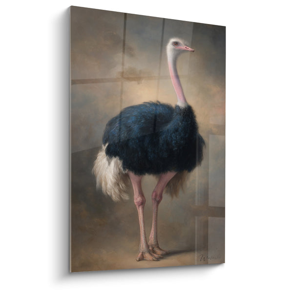 Majestueus Struisvogel Schilderij met Donkere Veren op Gouden Achtergrond - Natuurlijke Elegantie - Editie Struis