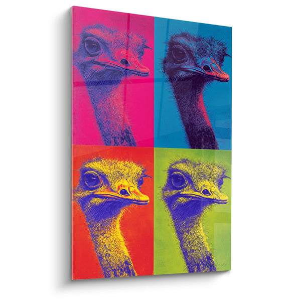 Four-Colour Pop Art Ostrich Portraits Wall Art - Colourful Quadriptych - Ostrich Edition