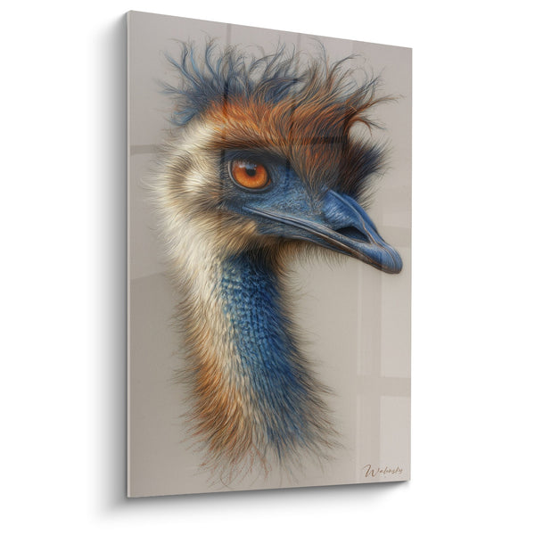 Detailed Portrait Artwork Ruffled Feathers Orange Eye Intense Gaze - Wild Beauty - Ostrich Edition