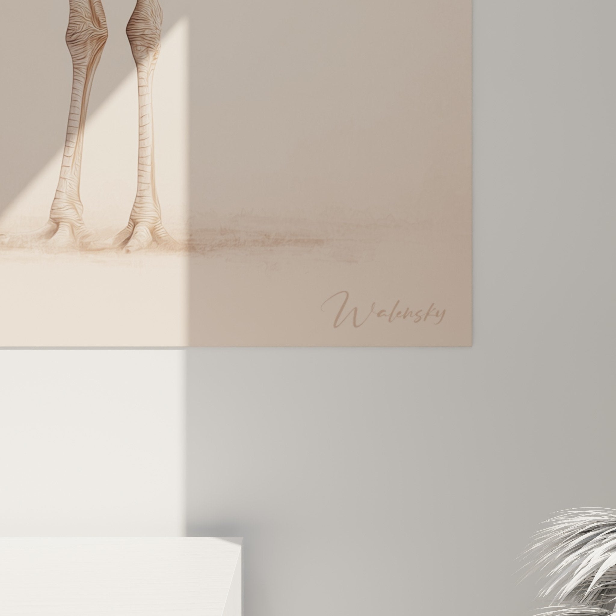 Gesamtansicht Strauß-Gemälde beige Wohnzimmer-Dekoration natürlicher eleganter moderner Stil