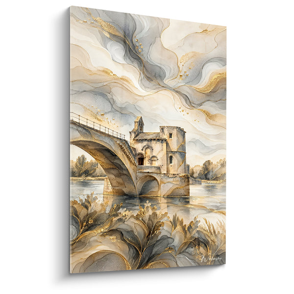 Tableau Pont Saint-Bénezet doré et gris tourbillonnant - Légende du Rhône - Edition Avignon  Provence-Alpes-Côte d'Azur  France