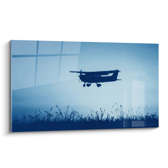Cuadro Silueta Avión Paracaidismo Azul Monocromo - Vuelo Heroico - Edición Paracaídas