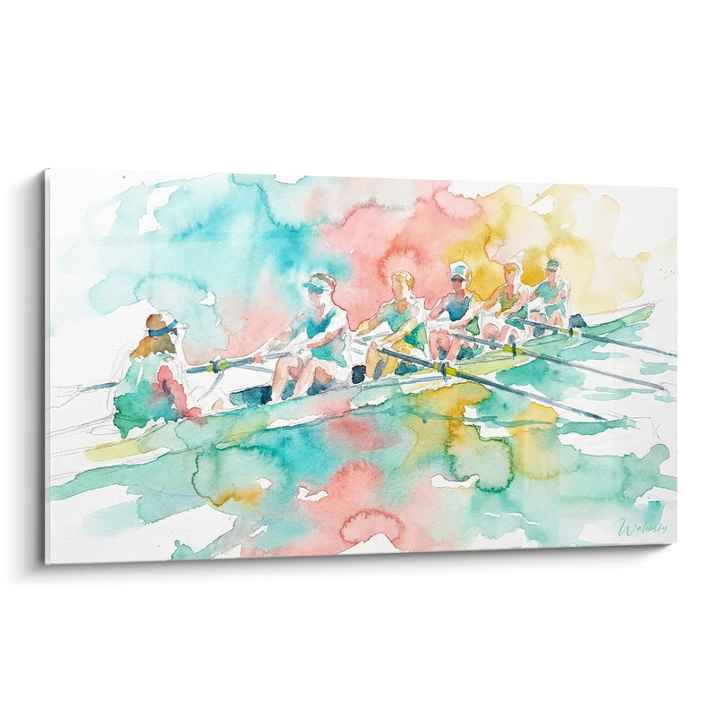 Rowing Team Watercolor Painting - Synchronized Race - Rowing Edition