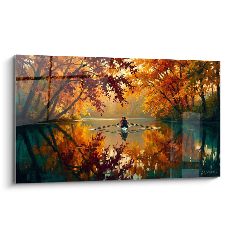 Rowing Painting Autumn Golden Reflections - Aquatic Serenity - Rowing Edition