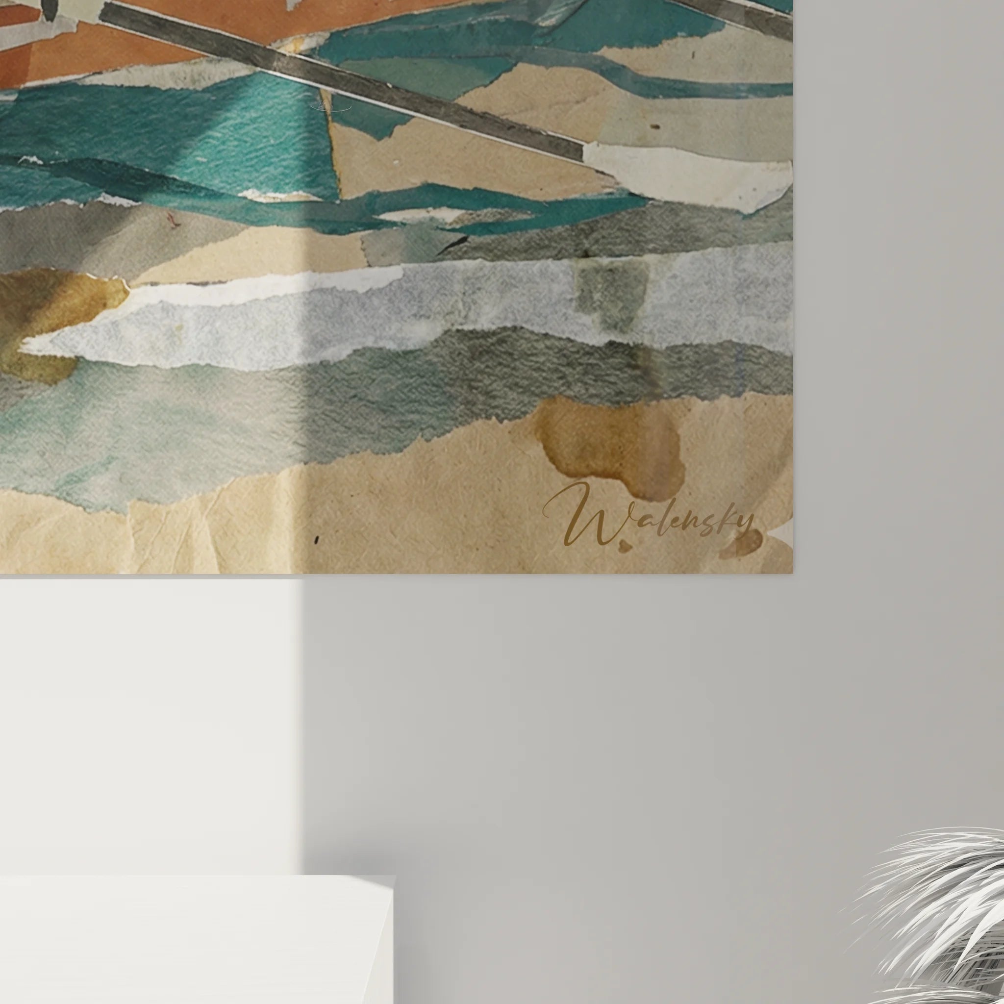 Vue ensemble tableau aviron collage artistique, composition moderne sport nautique