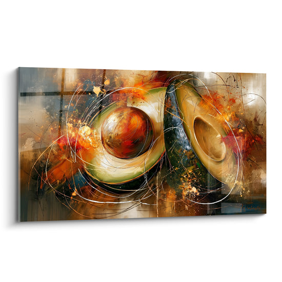 Tableau Avocat coupé aux teintes ocre et vertes - Tourbillon gourmand - Edition Avocat