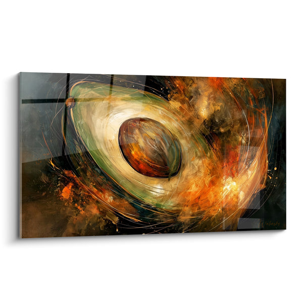 Tableau Avocat coupé vert et orangé flamboyant - Tourbillon incandescent - Edition Avocat