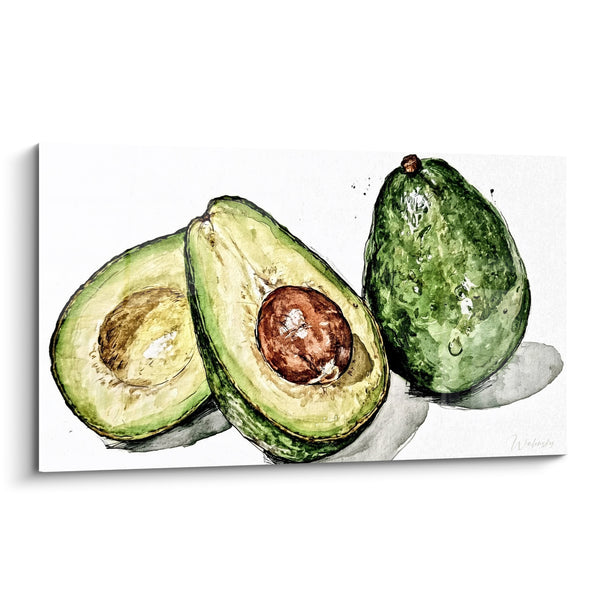 Tableau Trio vert et brun sur fond blanc - Aquarelle sur papier - Edition Avocat