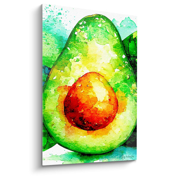 Tableau Avocat coupé vert et orange à l'aquarelle - Pause vitaminée - Edition Avocat