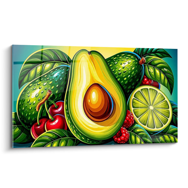 Tableau Avocat coupé jaune et vert avec cerises - Explosion vitaminée - Edition Avocat
