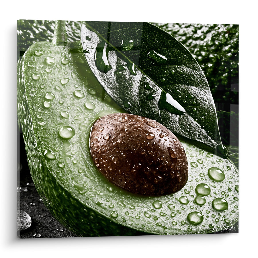 Tableau Avocat coupé vert et brun ruisselant - Fraîcheur matinale - Edition Avocat