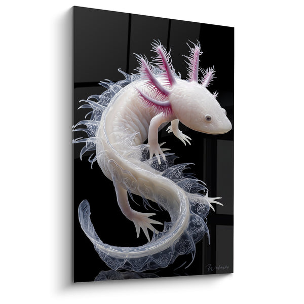 Tafel Axolotl Albino's met Roze Kieuwen op Zwarte Achtergrond - Mysterieus Waterdier - Editie Axolotl