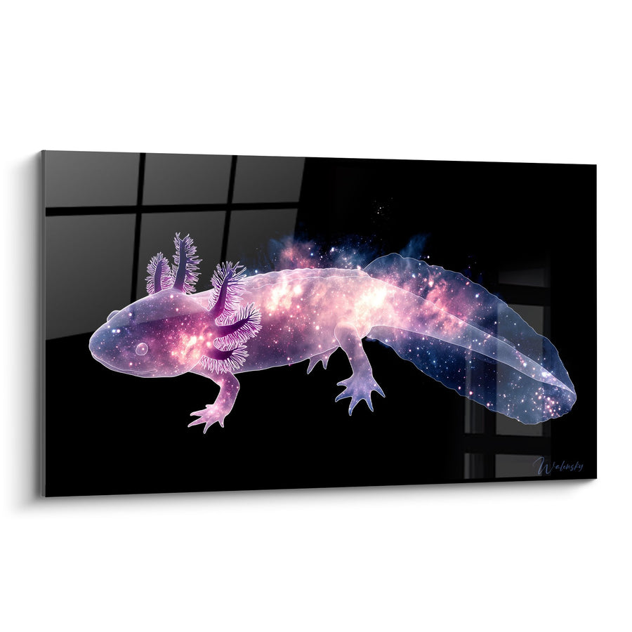 Kosmisches Axolotl-Bild mit galaktischen Tönen in Rosa und Blau - Stellare Kreatur - Axolotl Edition