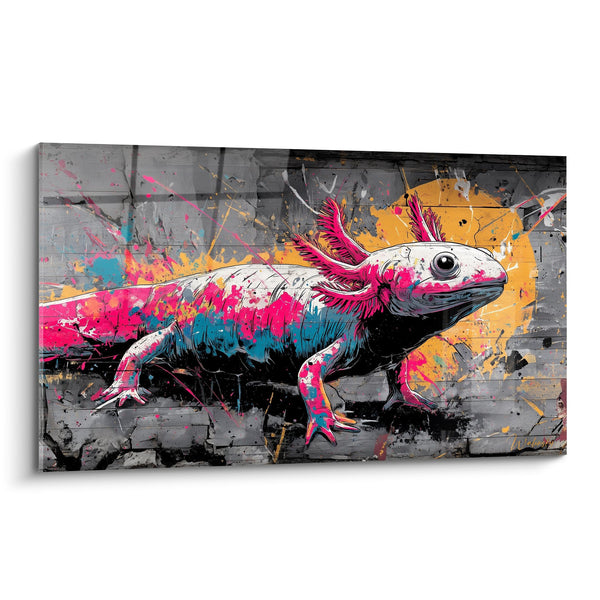 Quadro Axolotl Rosa e Turchese su Sfondo Graffiti - Splendore Urbano - Edizione Axolotl