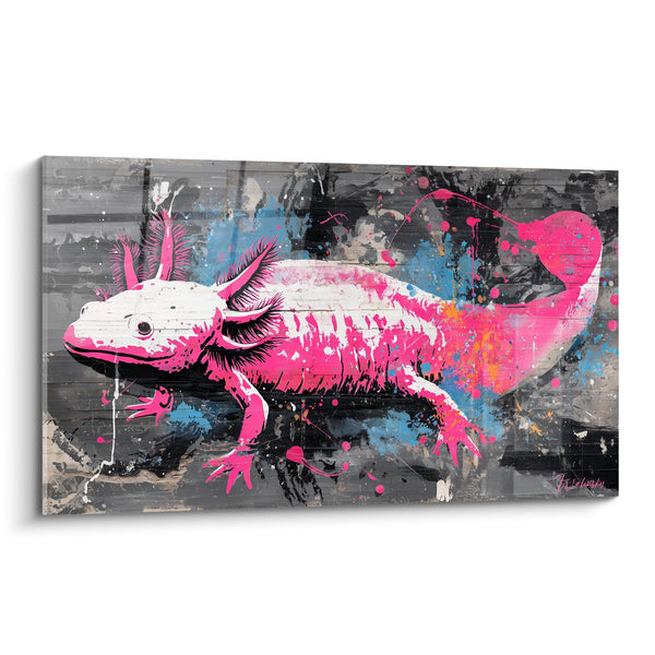 Quadro Axolotl Rosa e Blu su Fondo Graffiti - Spirito Urbano - Edition Axolotl