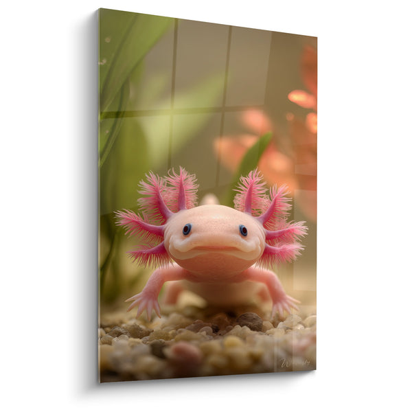 Quadro Axolotl Rosa con Branchie Delicate su Ghiaietto - Tenerezza Acquatica - Edizione Axolotl