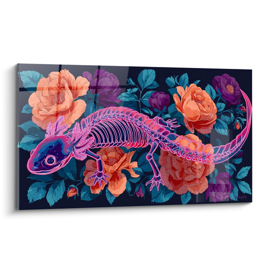 Roze en Paarse Axolotl op Oranje Bloemen - Bloemige Anatomie - Axolotl Editie
