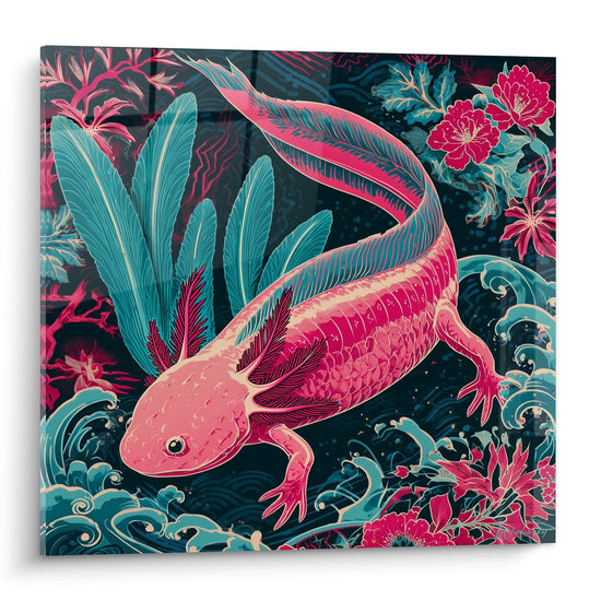 Tabel Axolotl Roze met Turquoise Vinnen in Fantastische Water Tuin - Tropische Symfonie - Editie Axolotl