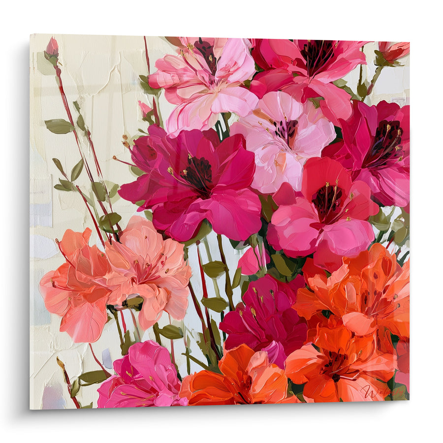 Tableau Fleurs roses et orangées épanouies - Bouquet éclatant - Edition Azalée