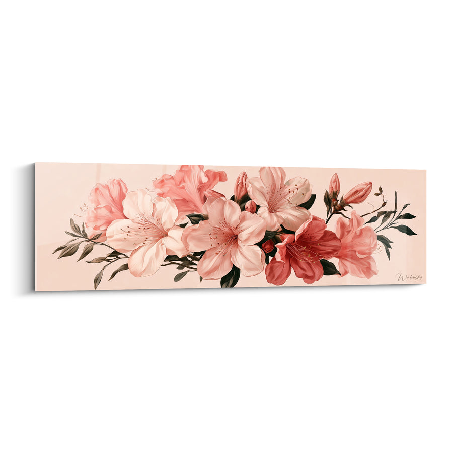 Tableau Fleurs rose pâle et corail en guirlande horizontale - Boutons en attente - Edition Azalée