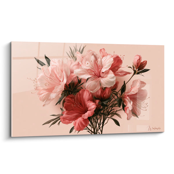 Cuadro Ramo de rosas y corales con largas estambres - Tallos marrones ramificados - Edición Azalea
